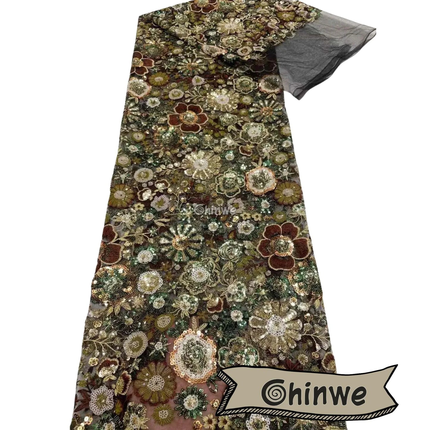 Sequin Floral Embroidery Lace Fabric – Luxury Organza Mesh for Gown & Occasion Dresses