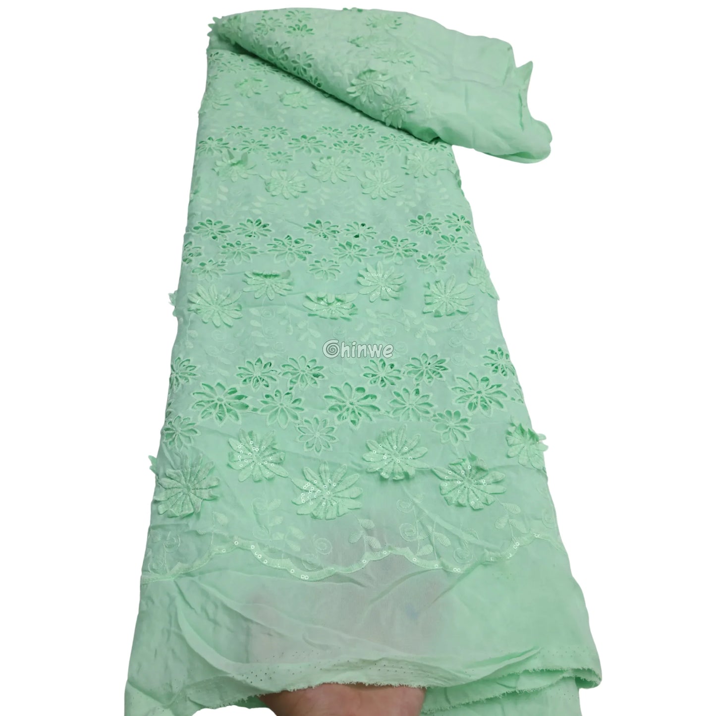 Three-Dimensional Floral Appliqué Embroidered Lace with Scalloped Edge & Sequin Accents Lace