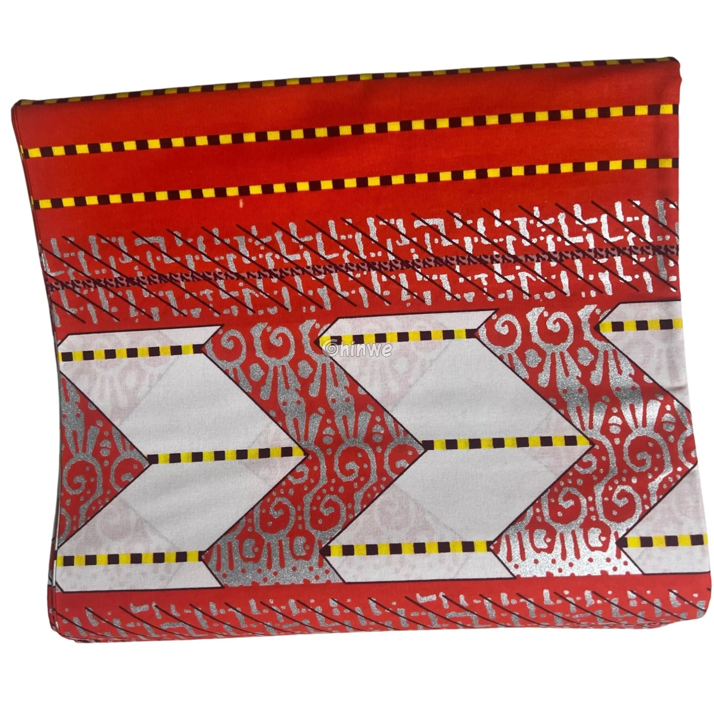 Red White & Gold Kente Brocade with Geometric Motifs Arrow Panels & Metallic Detailing Royal Cipher Kente / 6yards