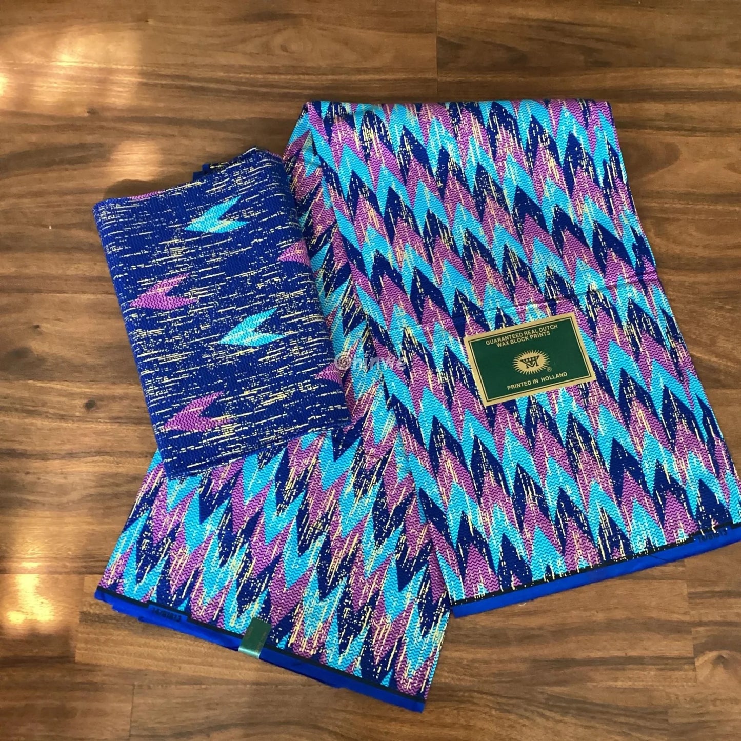 Turquoise Purple & Blue Kente Brocade with Flame Chevron Motif and Metallic Gold Detailing Electric Indigo Kente