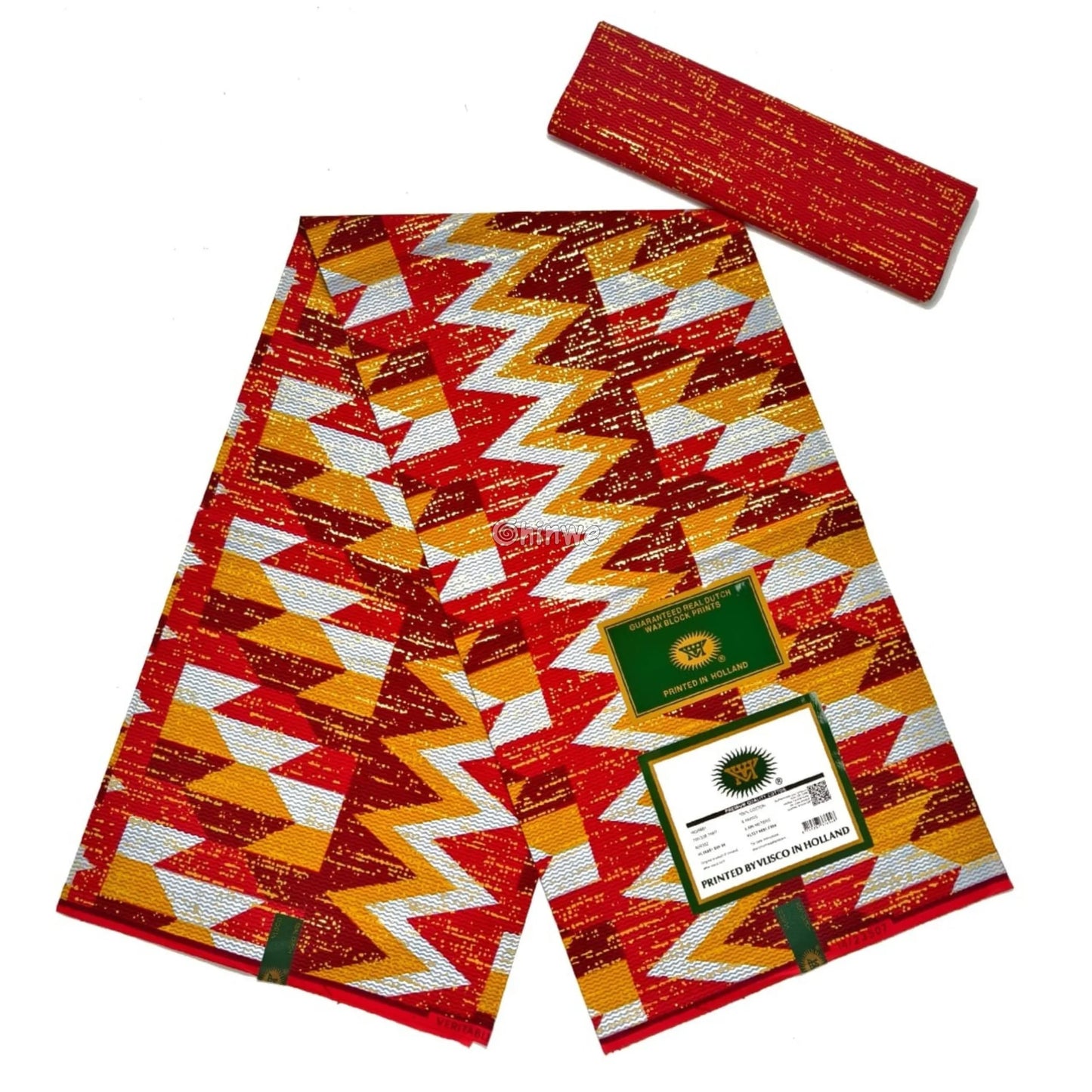 Red Yellow & Blue Kente Brocade with Lightning Chevron Motif and Gold Metallic Detailing Crimson Bolt Kente / 6yards