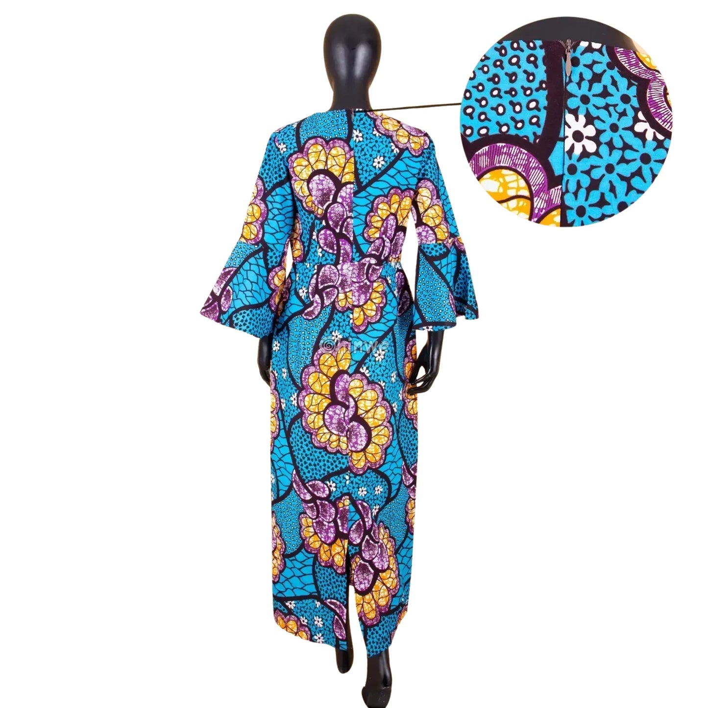 Imani One Shoulder Flare Sleeve Ankara Dress In Mystic Roots Women’s Clothing