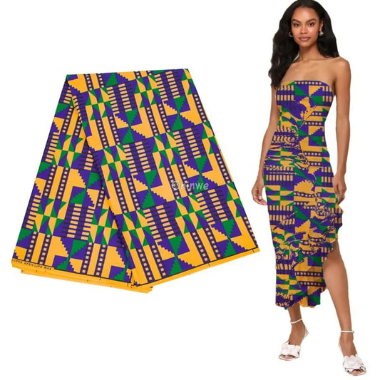 Yellow Green and Blue Geometric Ankara Wax Print Fabric African Wax Print Fabric