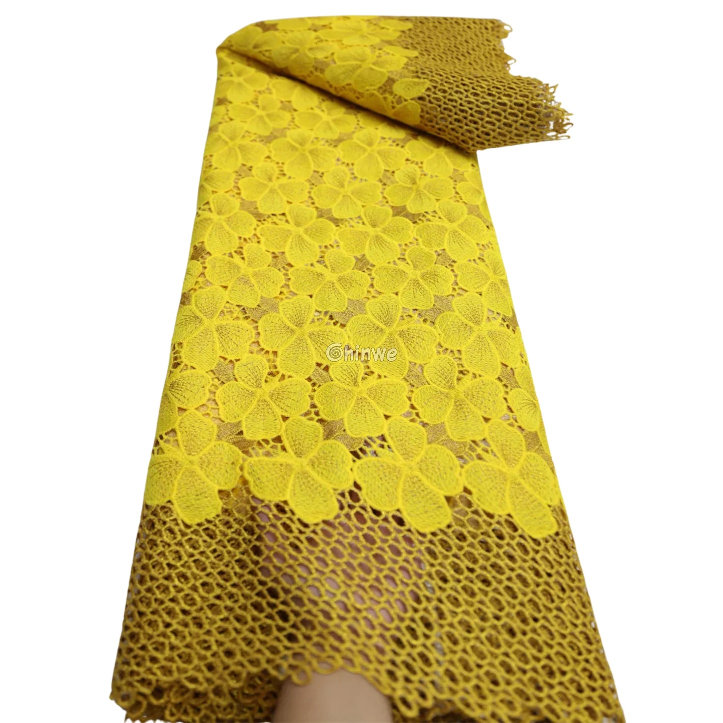 Multicolor & Metallic Corded Guipure Lace Fabric Featuring Embroidered Blossom Motifs & Sequin Accents Lemon Yellow &