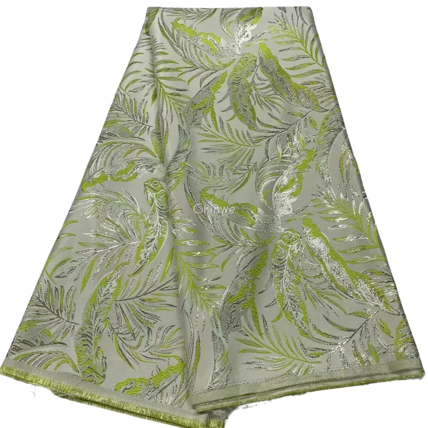 Metallic Jacquard Brocade with Shimmer Leaf Palm Motif and Raised Texture in 6 Color Variants - African Wax Print Fabric