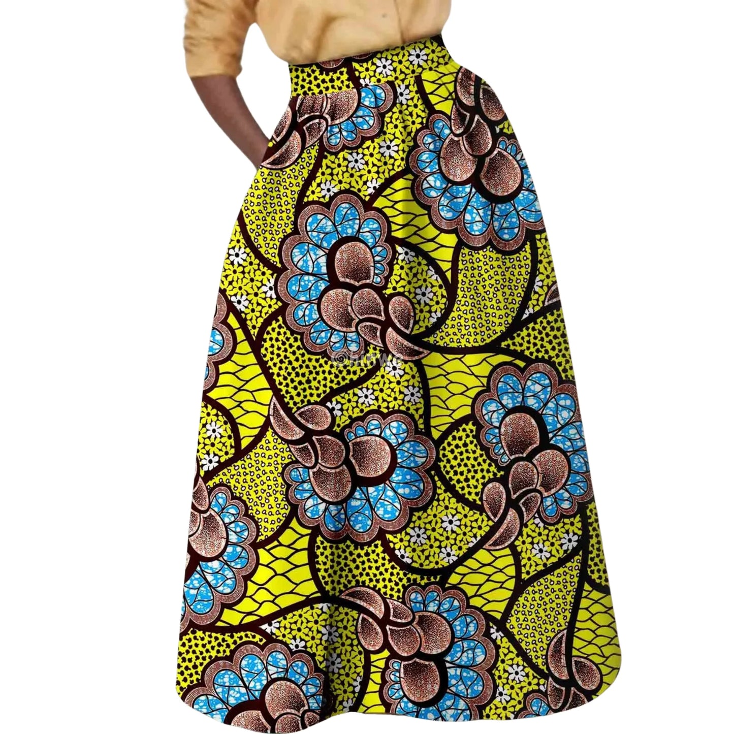The Nomi Maxi High Waist Ankle Length Loose Skirt with Pockets - Lemon Bloom / Customized - Women’s Clothing
