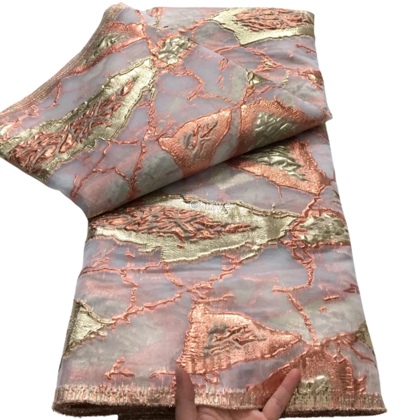 Jacquard Brocade Lace with Abstract Shard Motif and Lustrous Metallic Sheen for Couture Crafts Iridescent Sapphire