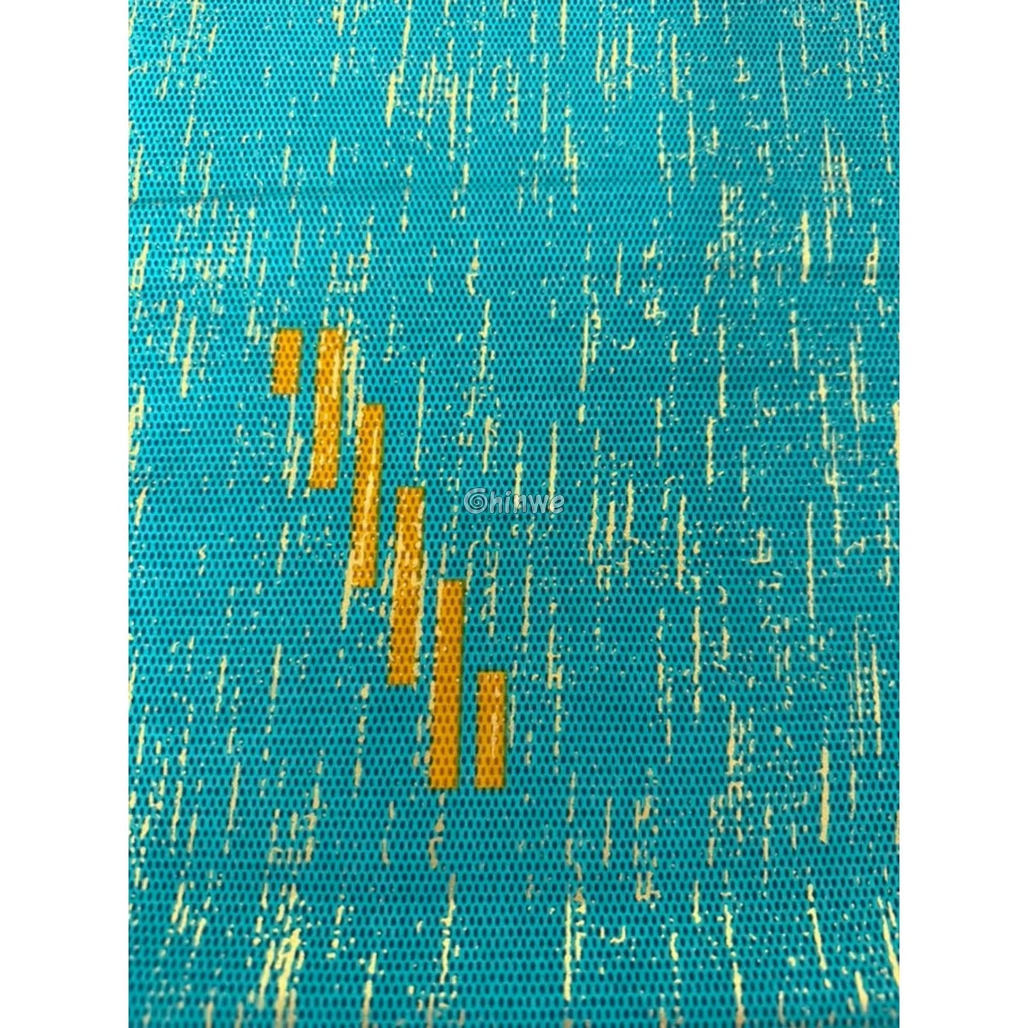 Teal Yellow & Red Kente Brocade with Vertical Stripe Motif and Light Metallic Detailing Sunbeam Teal Kente / 6yards