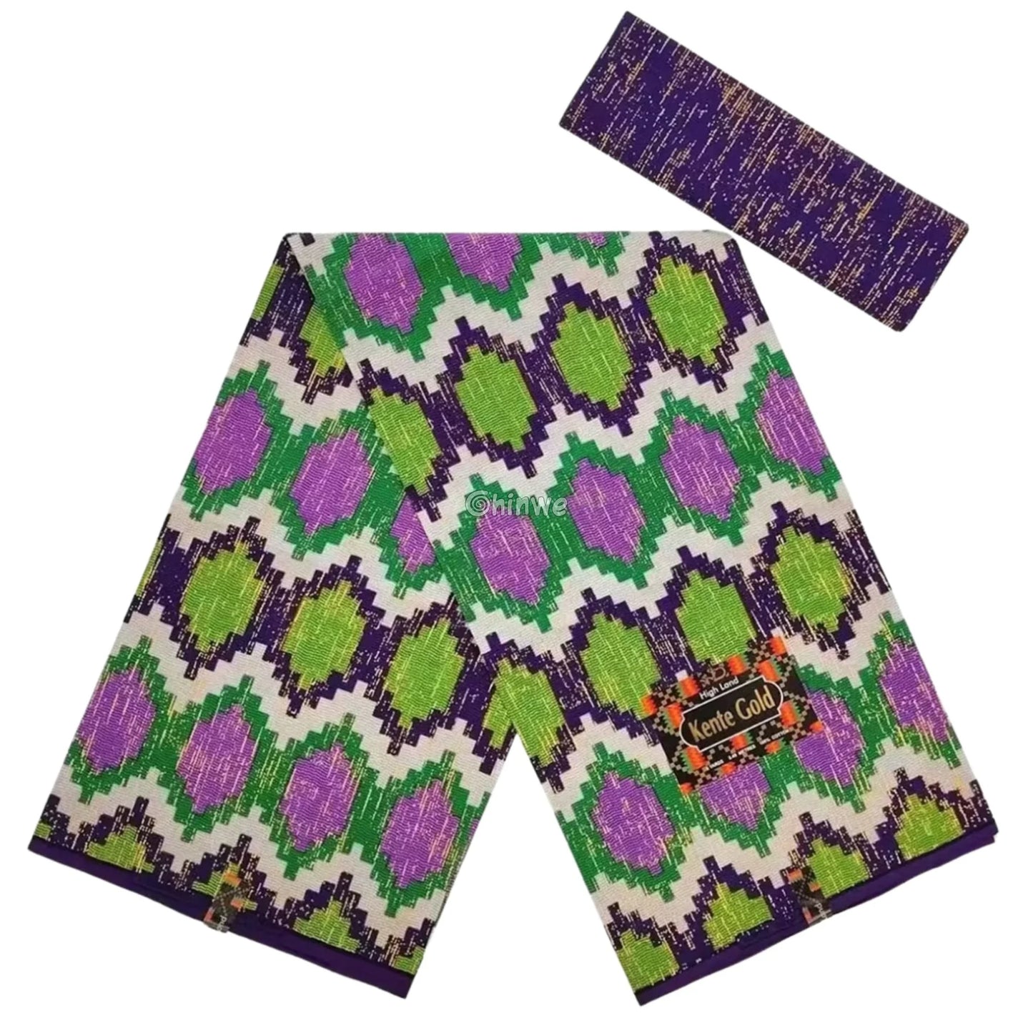 Purple Green & Lilac Kente Brocade with Diamond Lattice Motif and Metallic Gold Accents Regal Vine Kente / 6yards