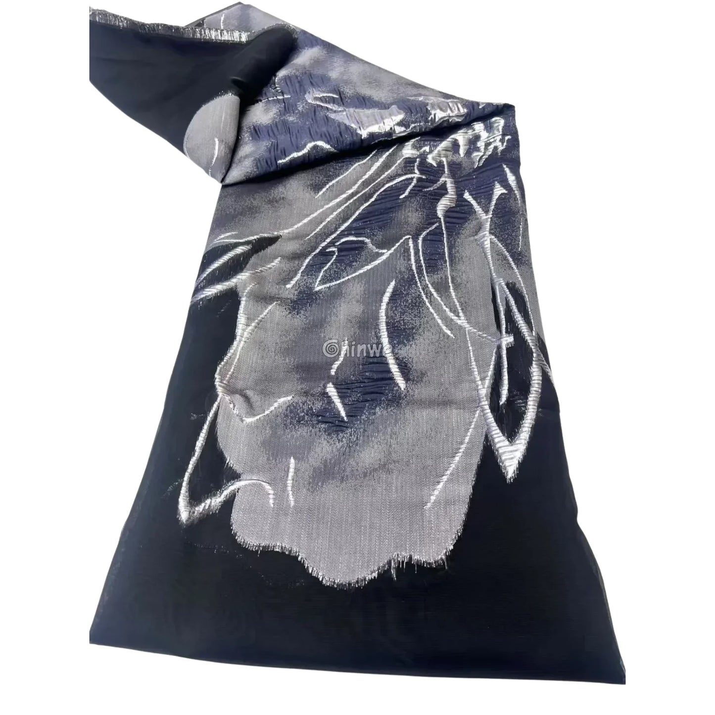 Embroidered Jacquard Mesh Fabric with Oversized Abstract Floral Motif and Dual-Tone Sheen Finish Silver Mist / 5 Yards