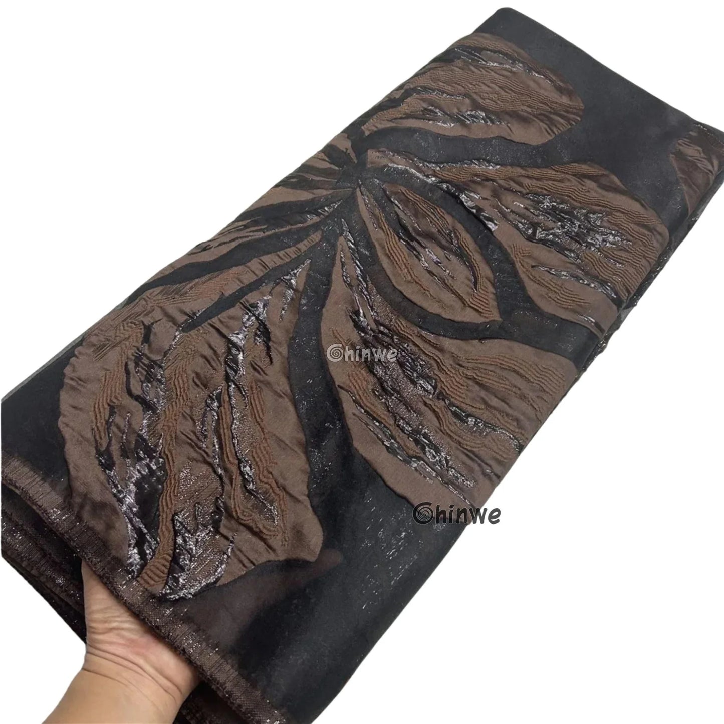Metallic jacquard brocade with floral embossing and lustrous sheen in multi-tone blossom motif