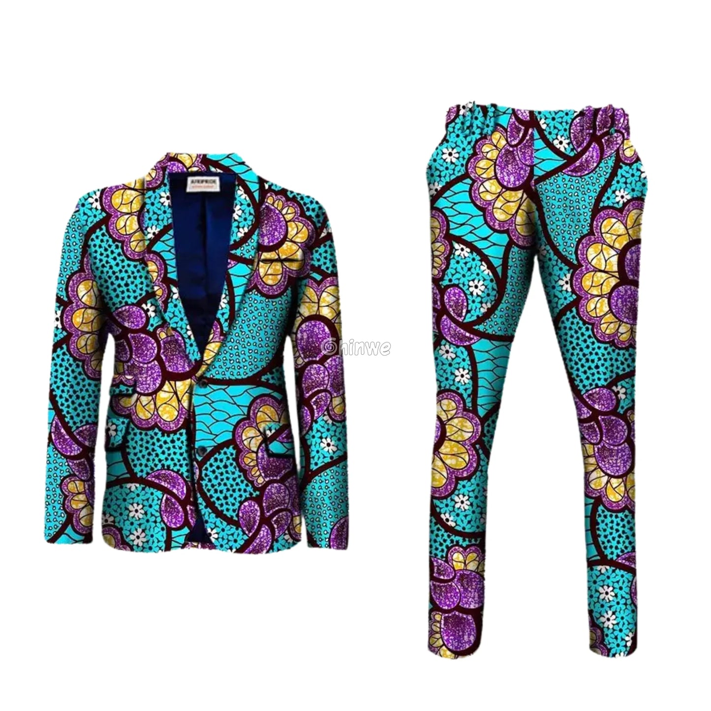 Two Piece Slim Fit African Wax Suit Custom Tailored Blazer & Trousers Set Men’s Clothing