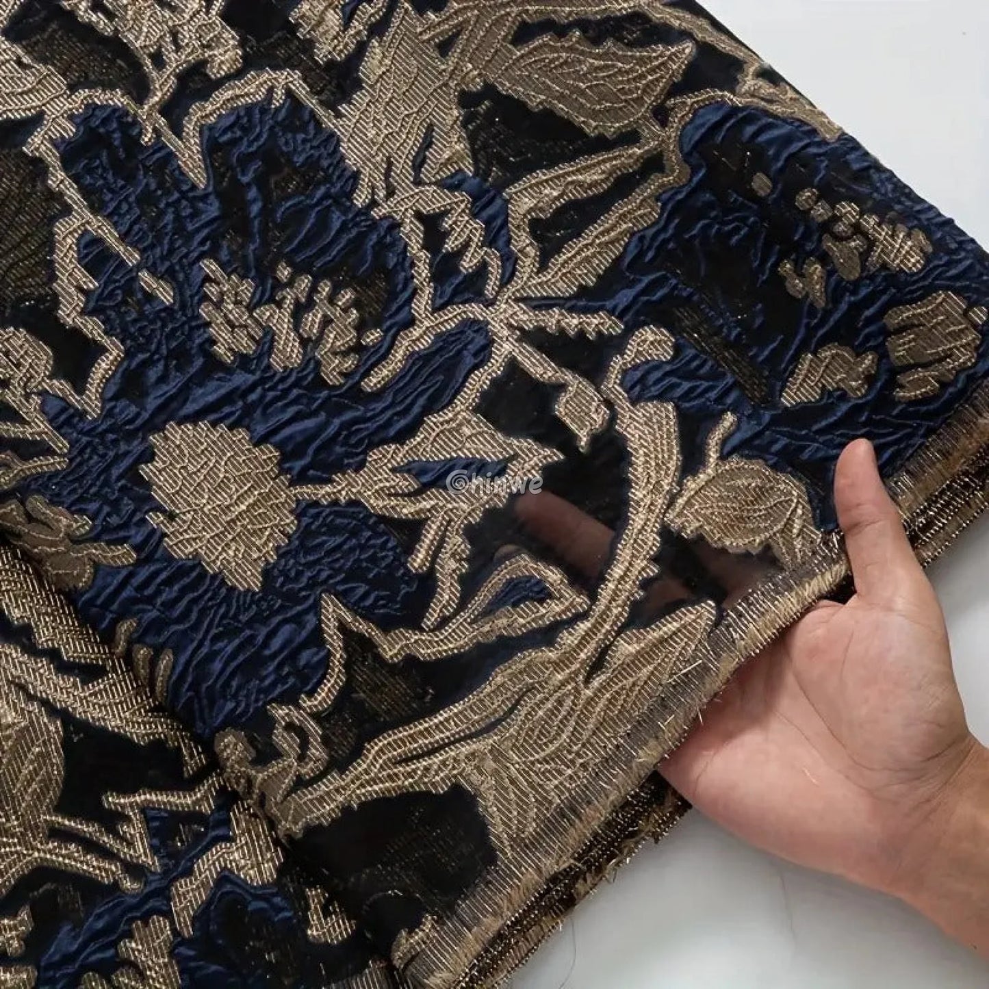 Textured Damask & Brocade Lace Fabric with Raised Floral Motif and Metallic Sheen Gradient Lace