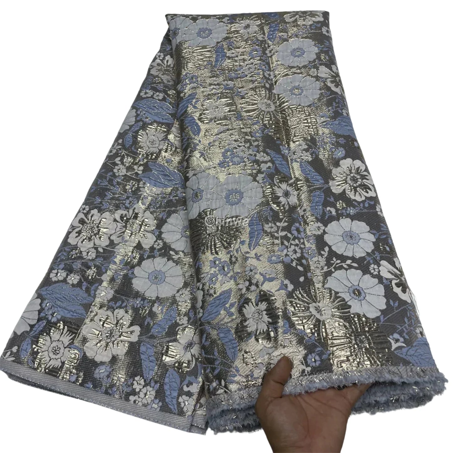 Pumpkin & Glacial Silver Floral Jacquard Brocade with Raised Metallic Threads for Luxe Evening Wear