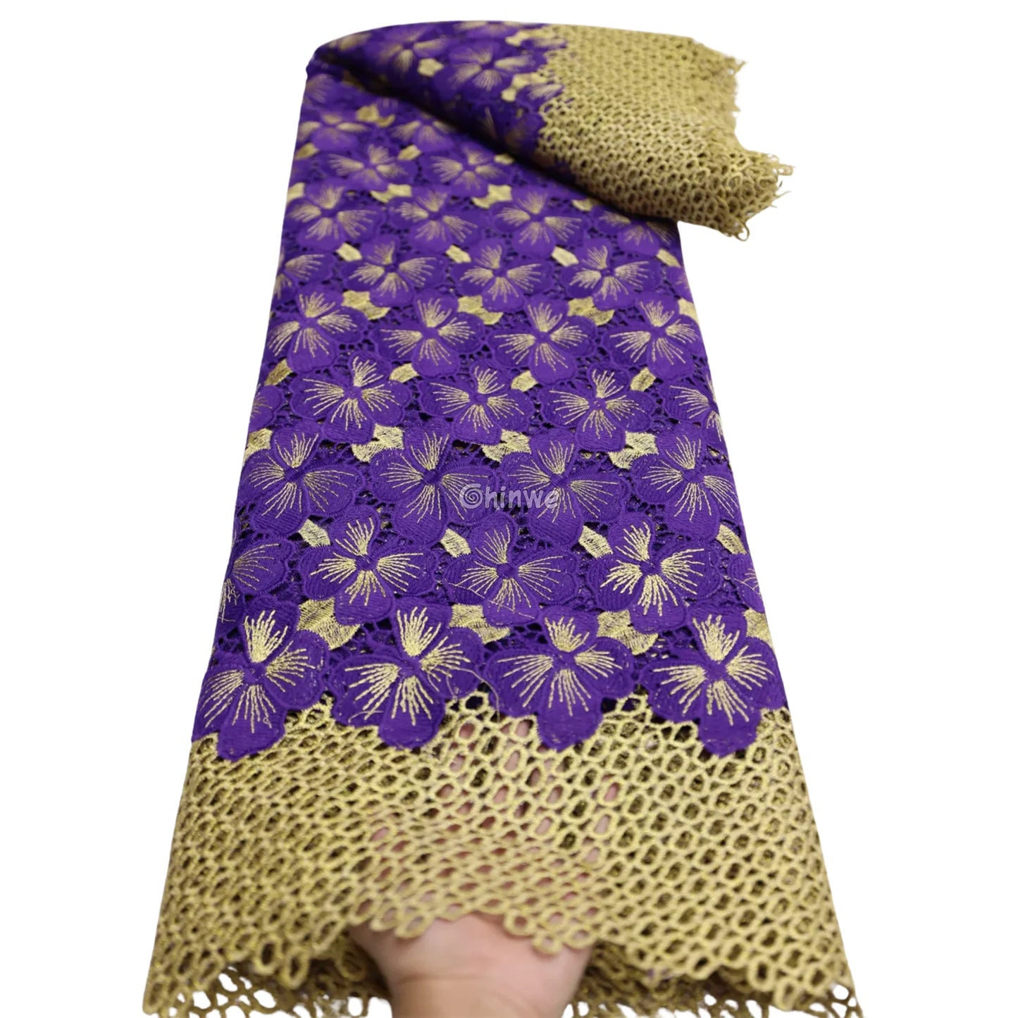 Multicolor & Metallic Corded Guipure Lace Fabric Featuring Embroidered Blossom Motifs & Sequin Accents Royal Purple &