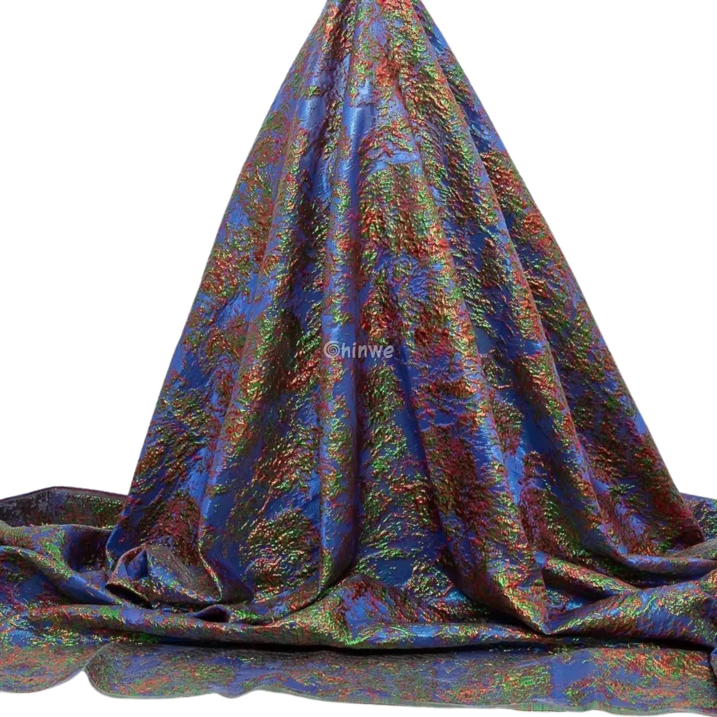 Holographic Crinkle Foil Brocade Fabric – 3D Metallic Texture with Multicolor Reflective Shine