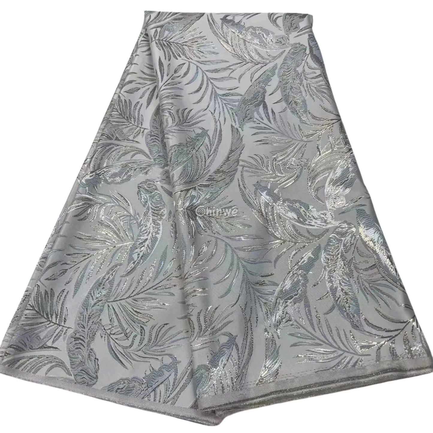 Metallic Jacquard Brocade with Shimmer Leaf Palm Motif and Raised Texture in 6 Color Variants - African Wax Print Fabric