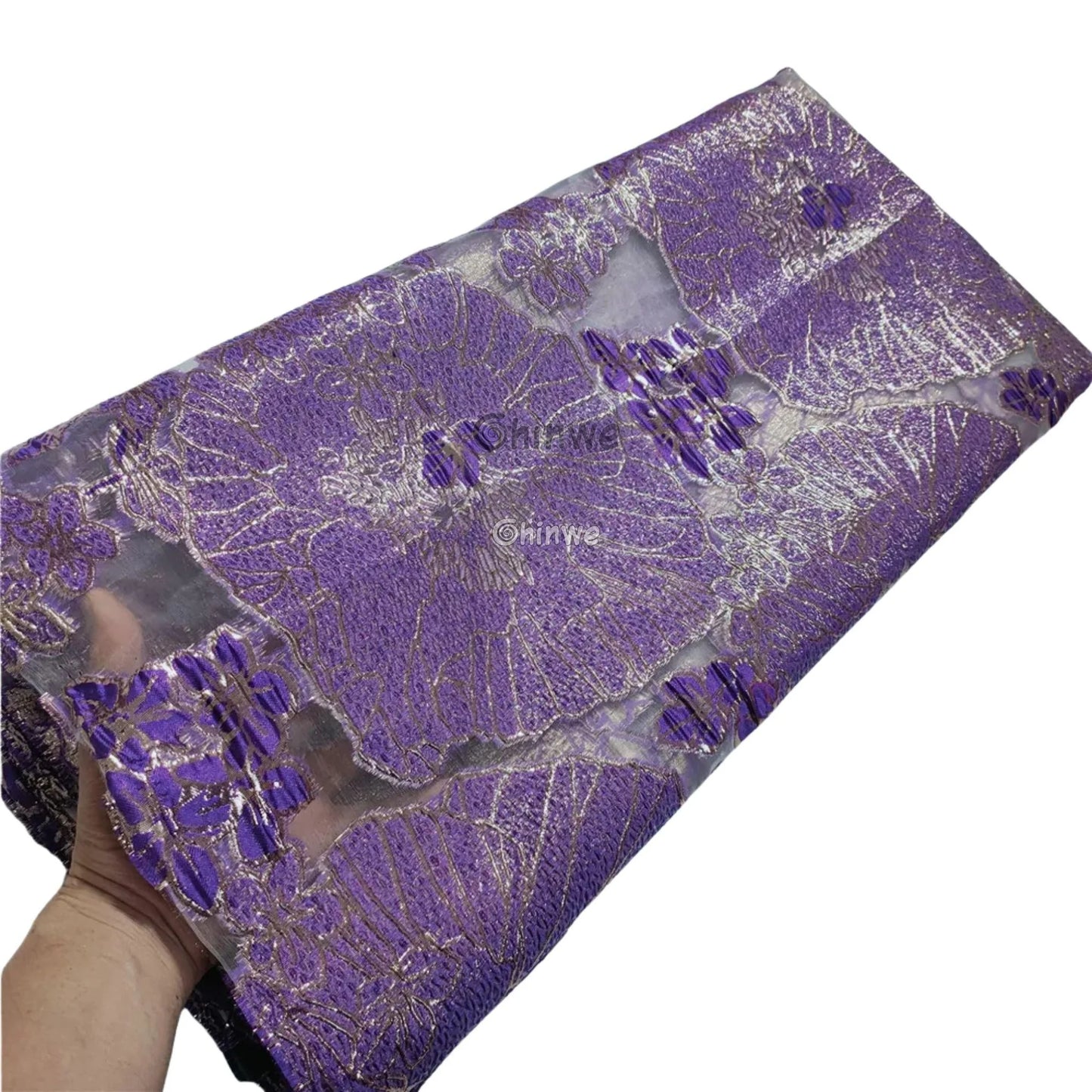 Jacquard Brocade Embroidered Floral Lace Fabric with Metallic Sheen on Sheer Mesh Base