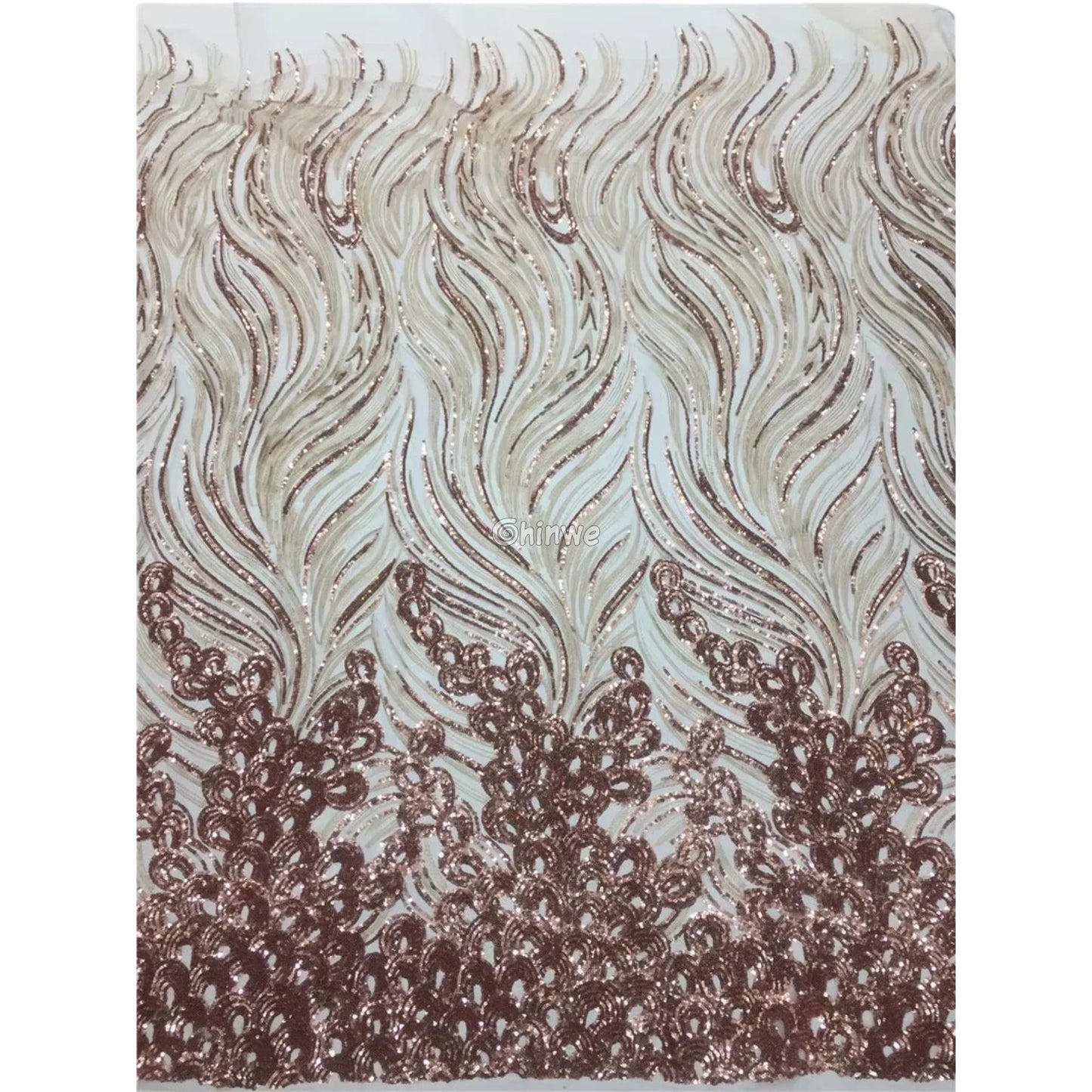 Emerald Green & Sky Blue Swirl-Vine & Wave Sequined Lace Mesh Fabric Lace