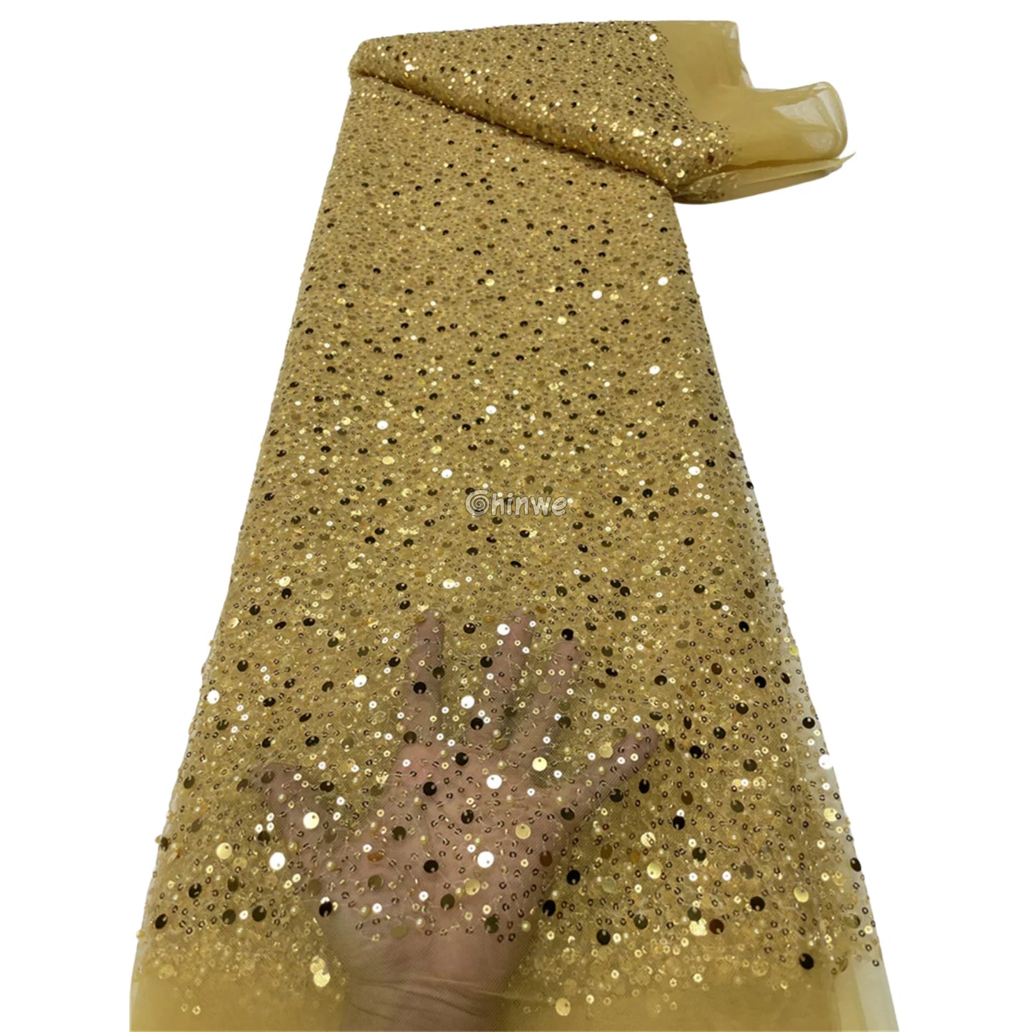 Sequined French Tulle Mesh with Scattered Sequins in Sheer Sparkle Finish for Couture Embellishments Champagne Beige