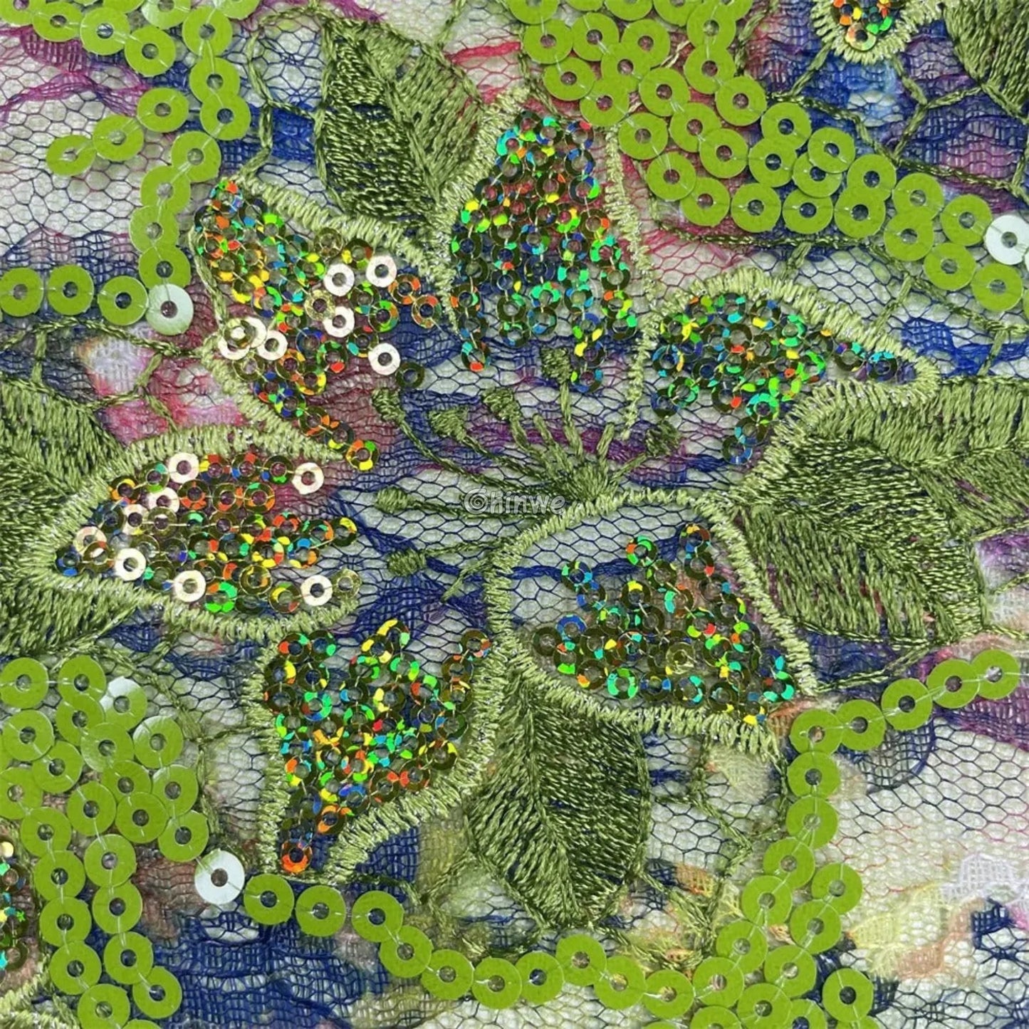 French Tulle Lace Floral Vine Pattern with Sequins & Iridescent Sheen for Bold Tailoring & Crafts Lace