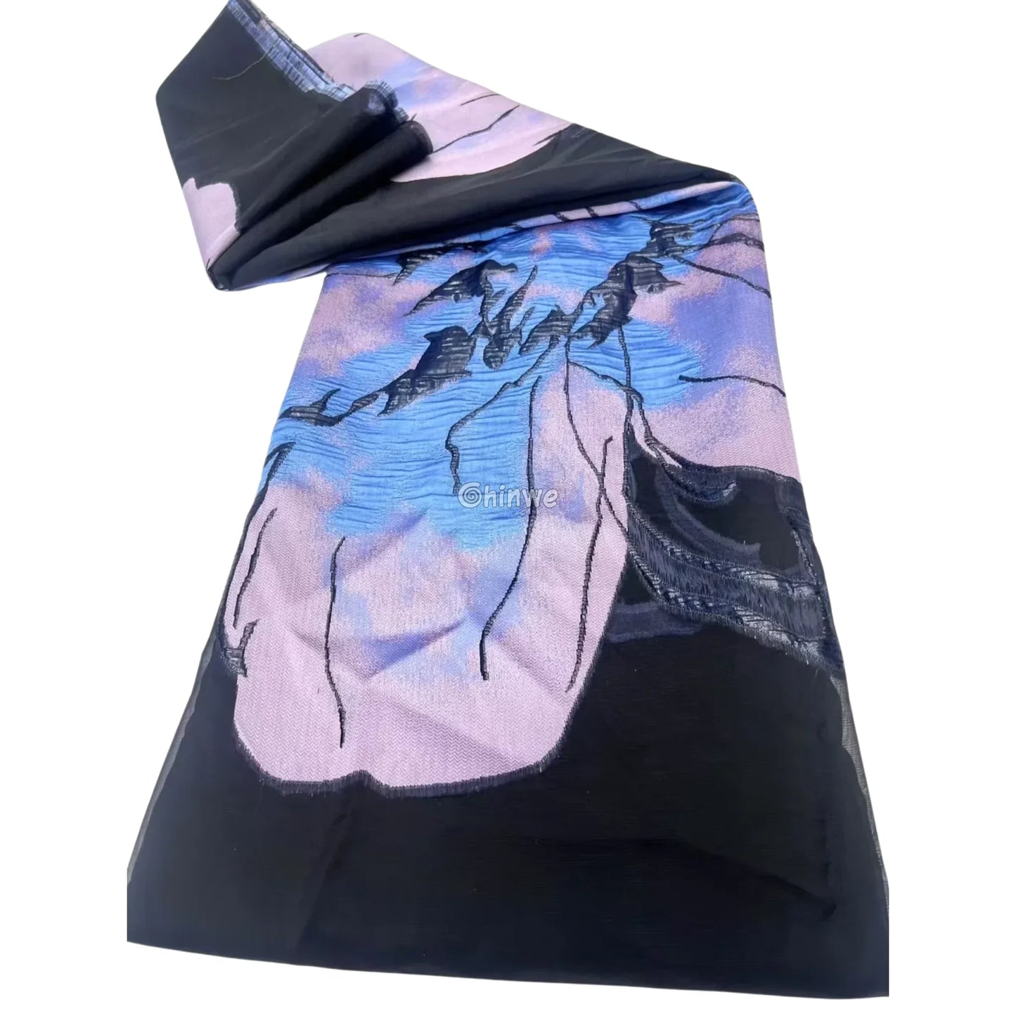 Embroidered Jacquard Mesh Fabric with Oversized Abstract Floral Motif and Dual-Tone Sheen Finish Lavender Sky / 5 Yards