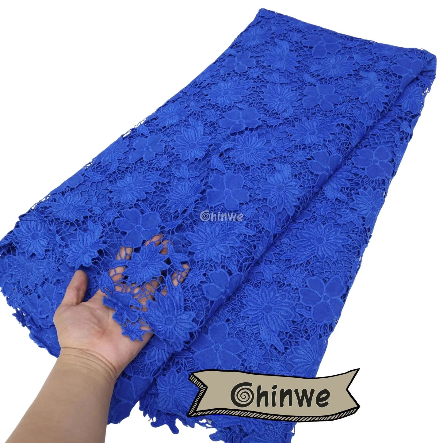 Guipure Lace Floral Appliqué Scalloped Edge with Sequined Accents & Sheer Mesh Ground Cobalt Blue / 5 Yards / 120cm Lace