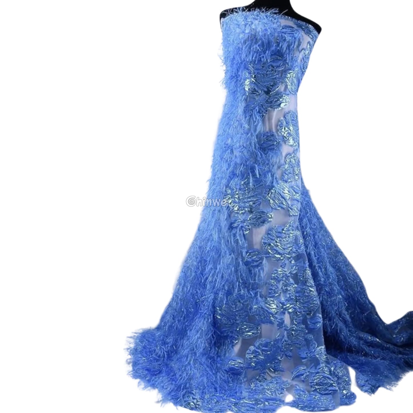 3D Floral Fringe Lace with Raised Embroidery & Metallic Fibers on Mesh Tulle Fabric Lace