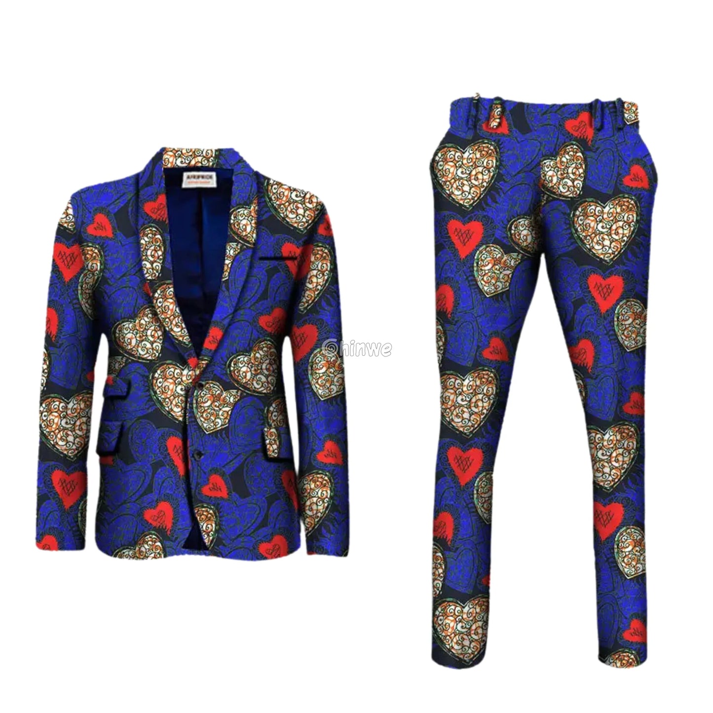 Two Piece Slim Fit African Wax Suit Custom Tailored Blazer & Trousers Set Men’s Clothing