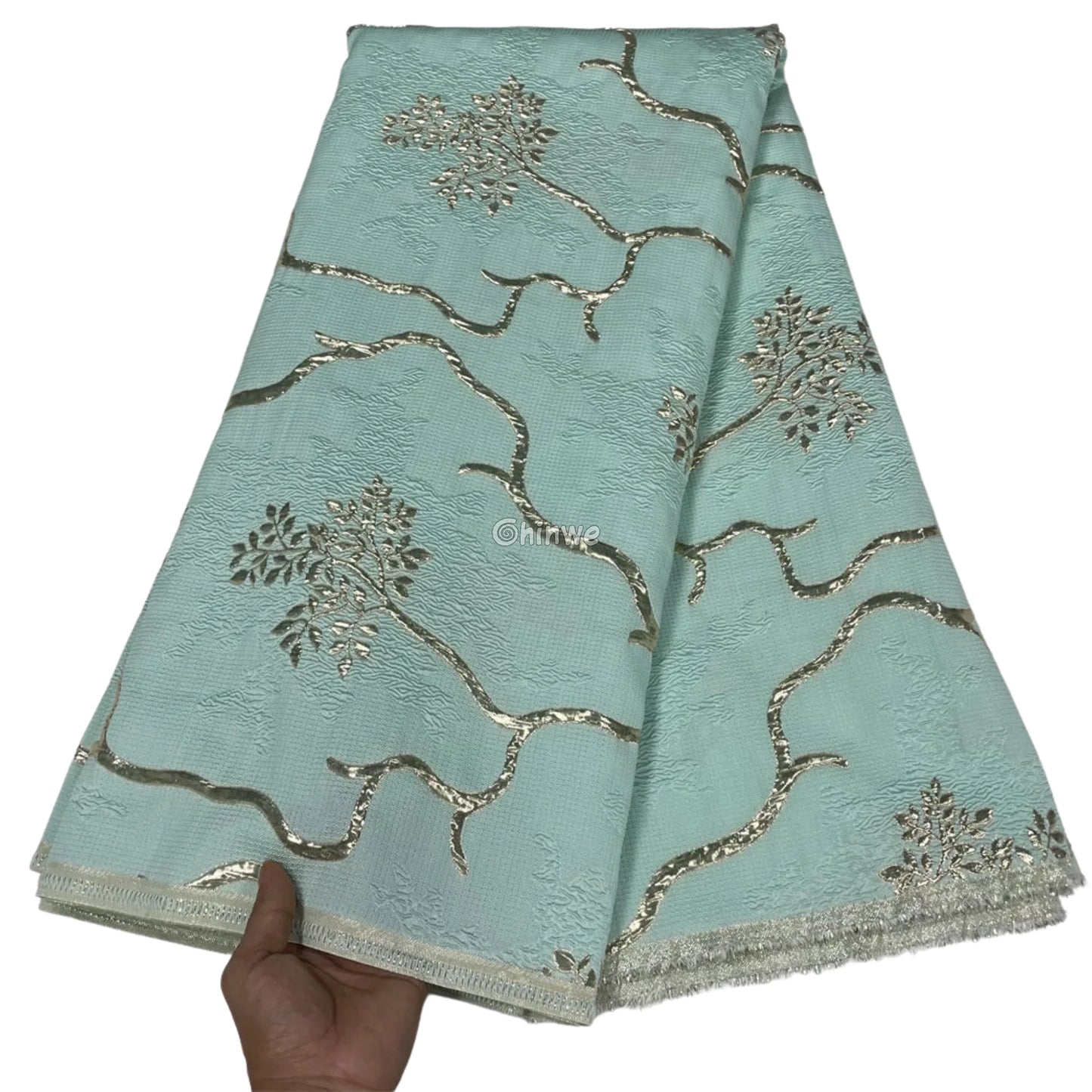Jacquard Brocade Fabric with Metallic Floral Vines and Raised Texture Available in 7 Luxe Colors Mint Green / 5 yards