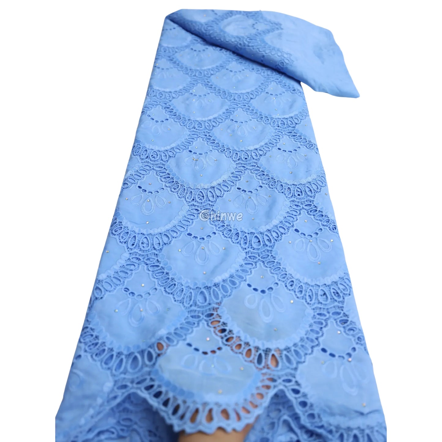 Embroidered Eyelet Lace Fabric with Scalloped Petal Motif and Sparkle Embellishments Sky Blue Sparkle Eyelet / 5 Yards