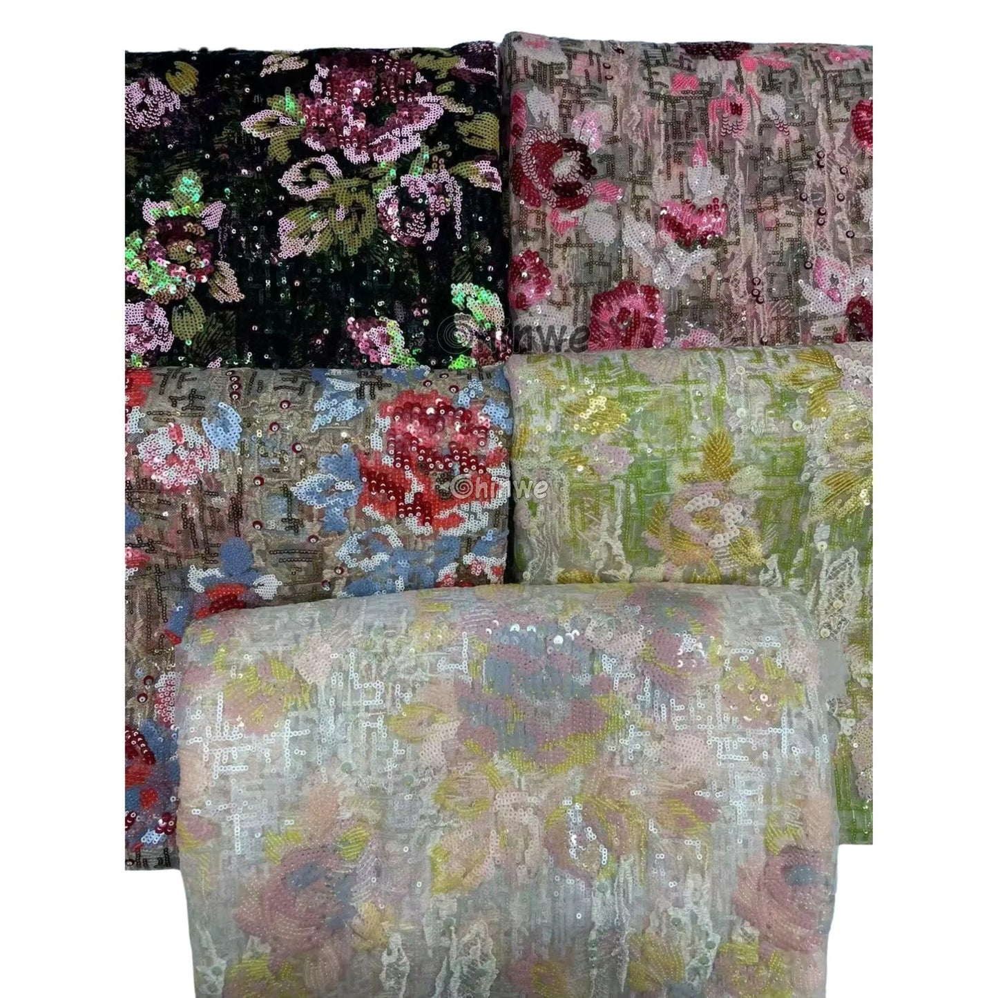 Sequin Mesh Lace with Floral Embroidery and Iridescent Detailing in Soft and Bold Colorway