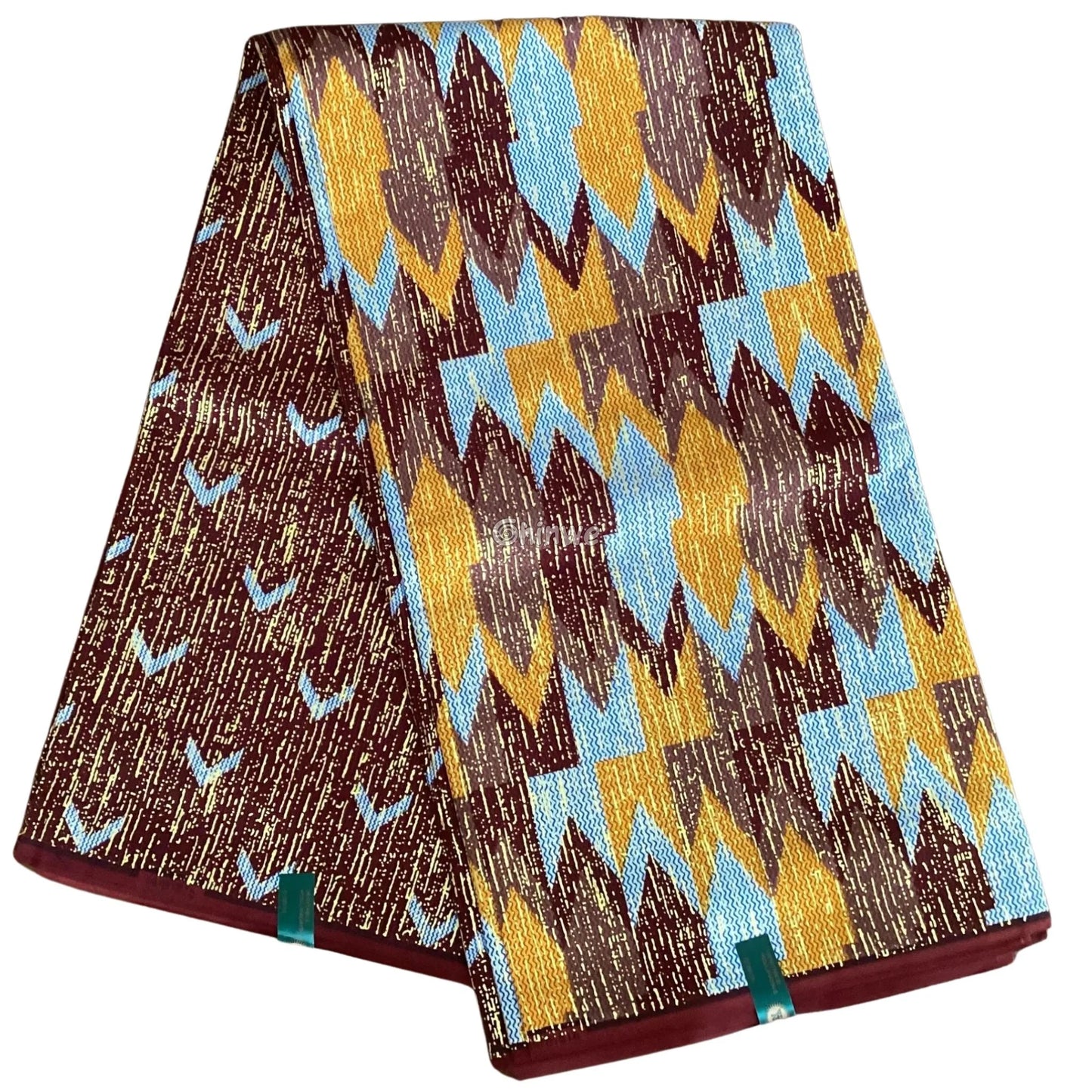 Golden Dusk Ember Kente Brocade Fabric in Cocoa Brown Sky Blue & Gold Metallic Golden Dusk Ember / 6yards African Wax