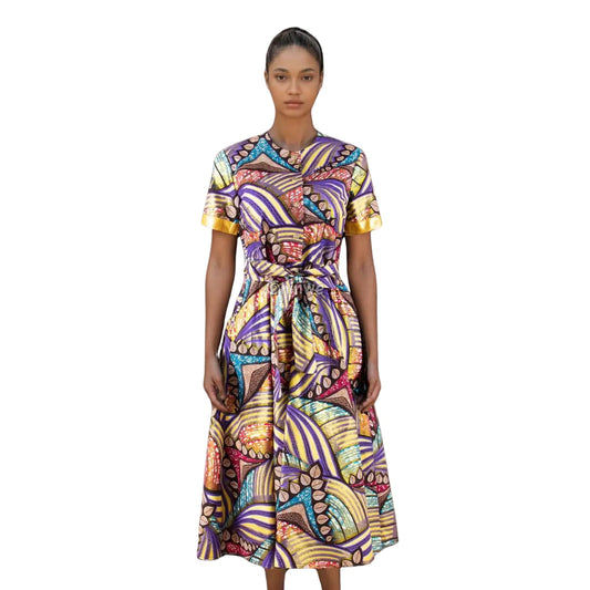 Ada Midi Belted Ankara Dress Jewel Earth Women’s Clothing