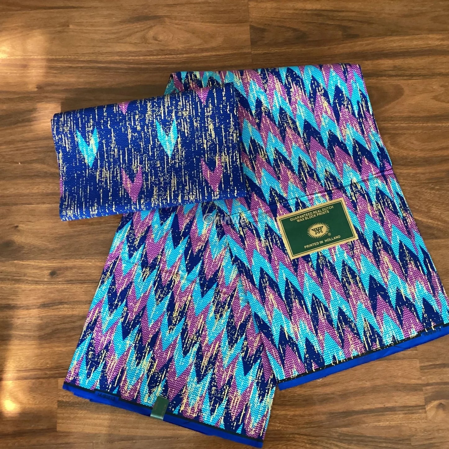 Turquoise Purple & Blue Kente Brocade with Flame Chevron Motif and Metallic Gold Detailing Electric Indigo Kente