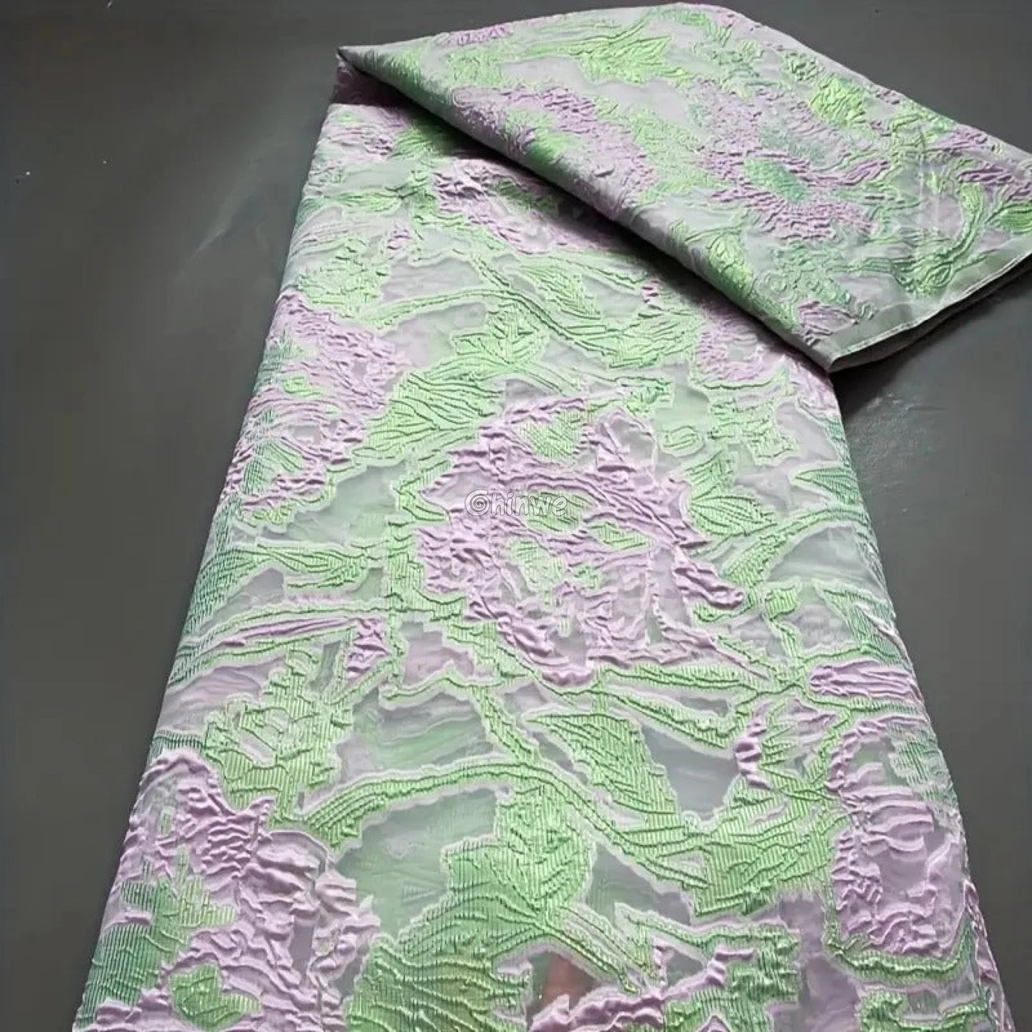 Textured Damask & Brocade Lace Fabric with Raised Floral Motif and Metallic Sheen Gradient Lace