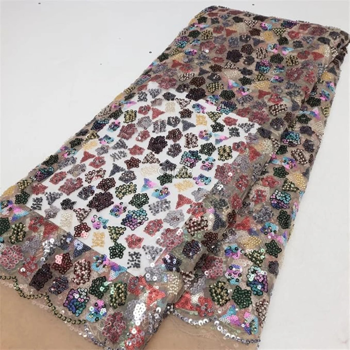 Multicolor Sequin Embroidered Net Lace with Floral Geometric Pattern on Tulle Mesh Lace