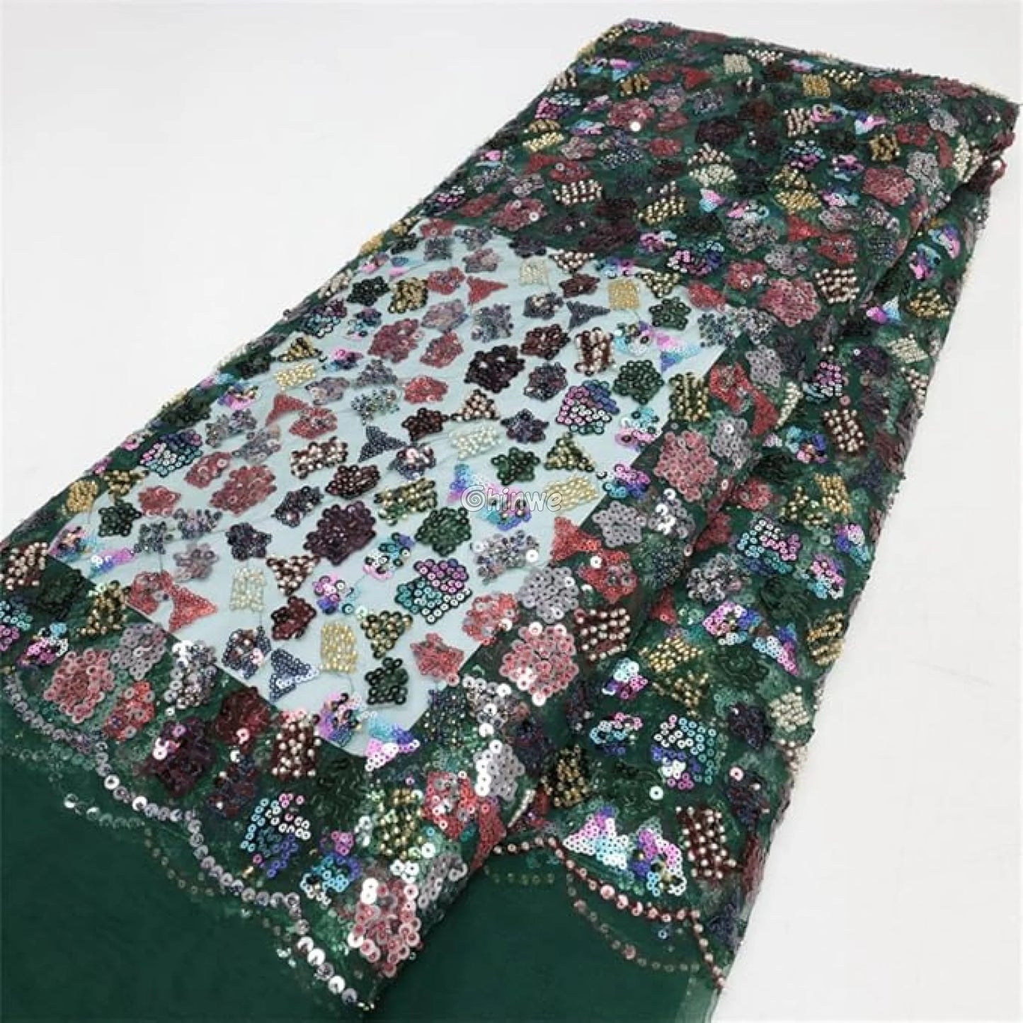 Multicolor Sequin Embroidered Net Lace with Floral Geometric Pattern on Tulle Mesh Lace
