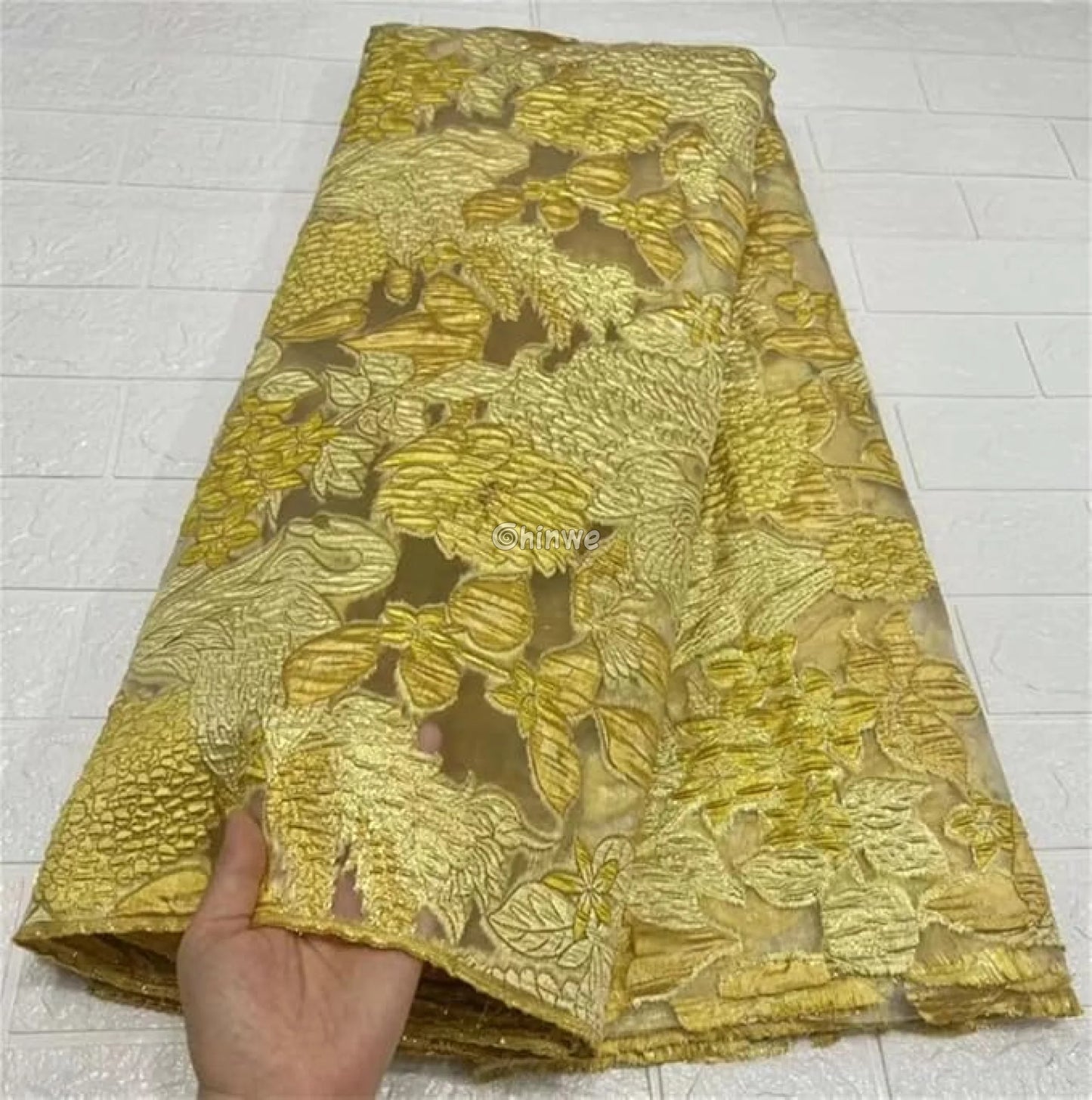 Jacquard Brocade Embroidered Floral Lace Fabric with Metallic Sheen on Sheer Mesh Base Lace