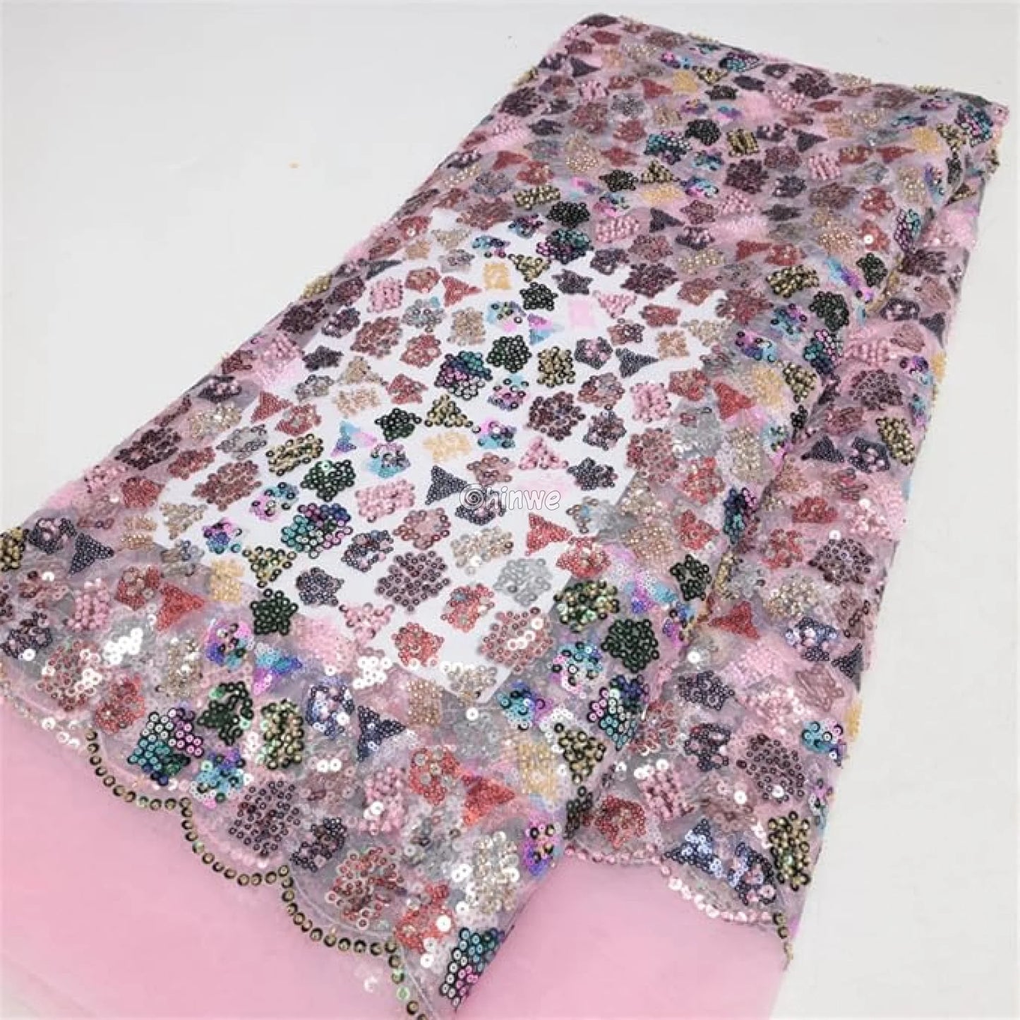 Multicolor Sequin Embroidered Net Lace with Floral Geometric Pattern on Tulle Mesh Lace