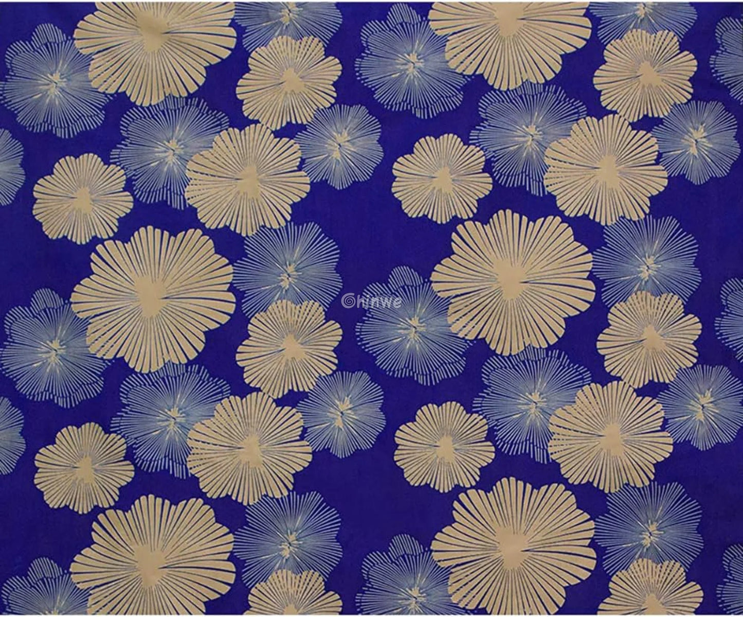 Floral Blue and Beige Ankara Wax Print Fabric with Radiating Flower Design African Wax Print Fabric