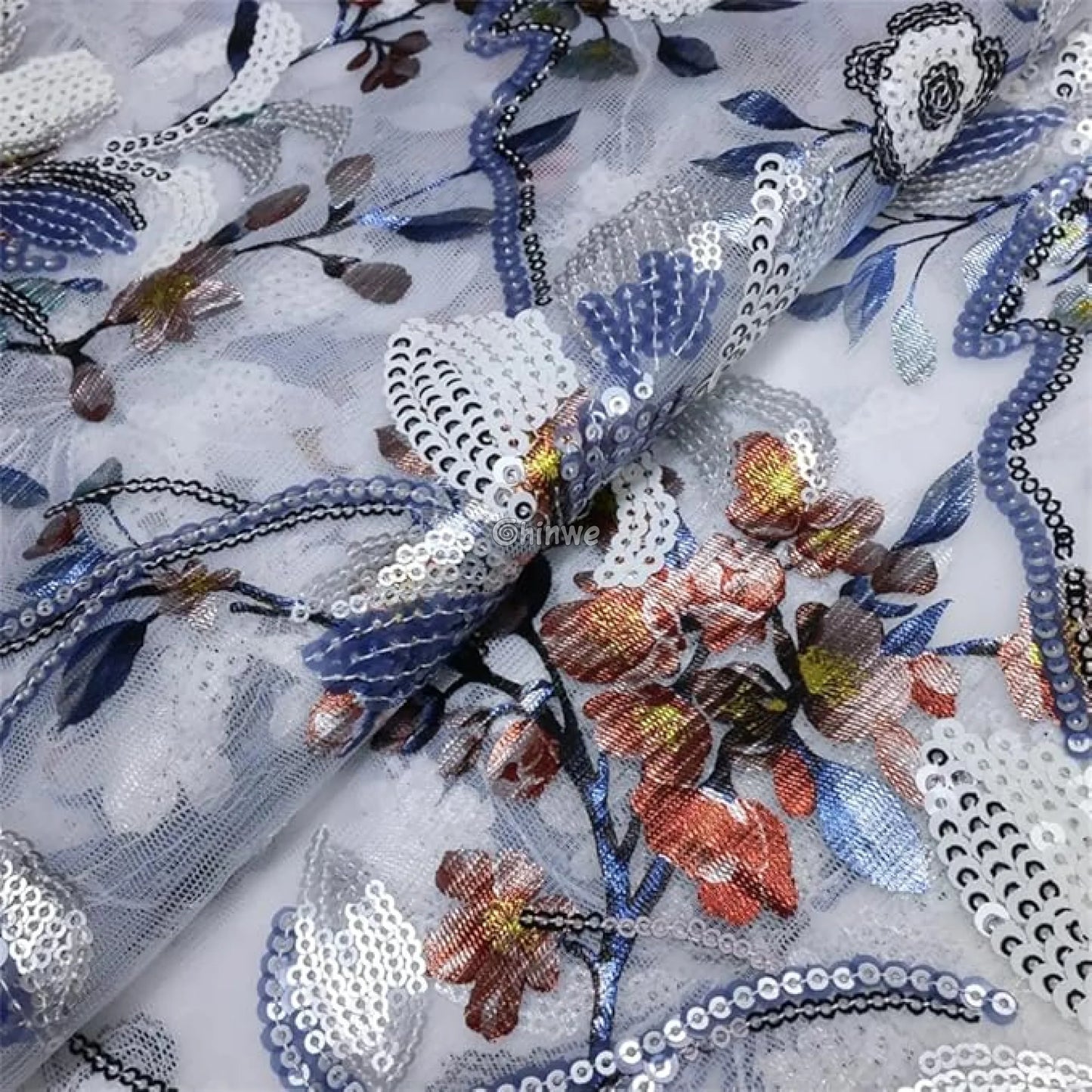 Blossom Vine Tulle Net Lace with Scattered Sequins & 3D Petal Embroidery Lace