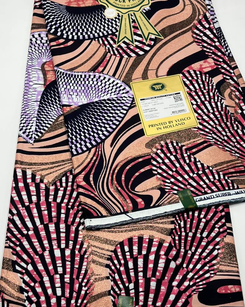 Tan Magenta Peacock Fan Flash Gold Wax Print