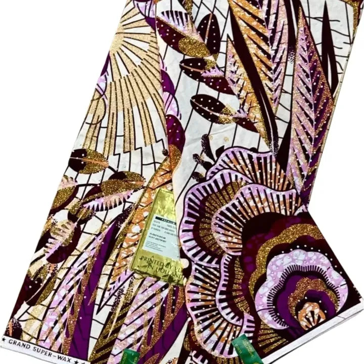 Tan Magenta Peacock Fan Flash Gold Wax Print