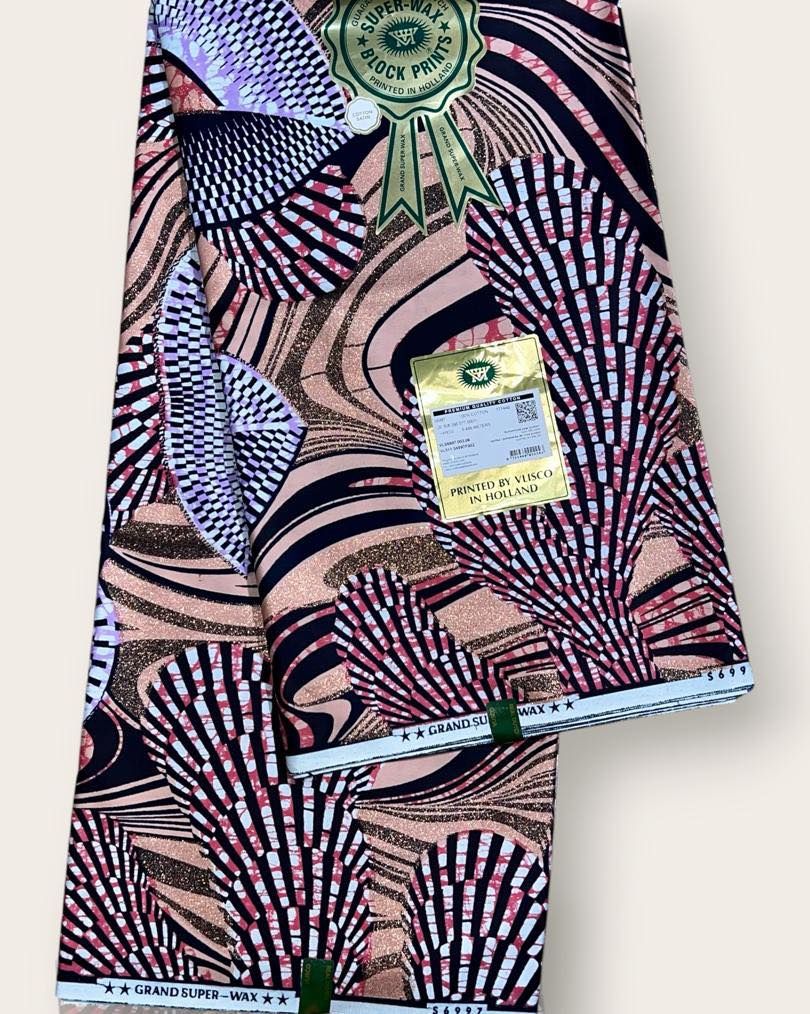 Tan Magenta Peacock Fan Flash Gold Wax Print
