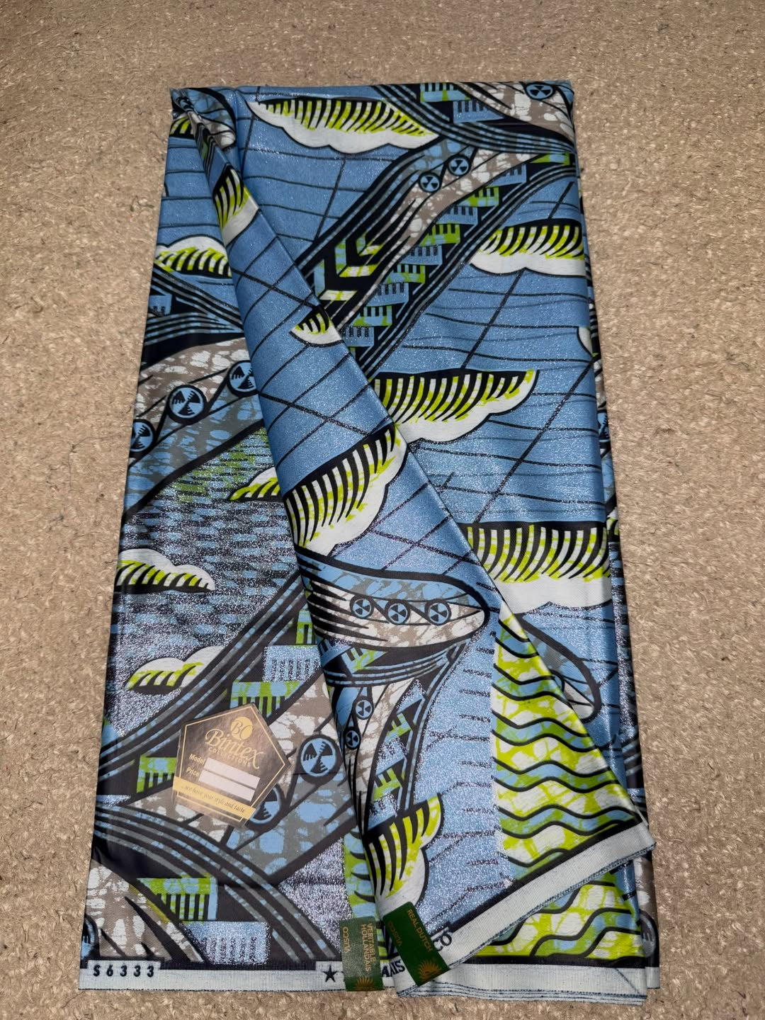Turquoise Lime Zigzag Flash Gold Wax Print