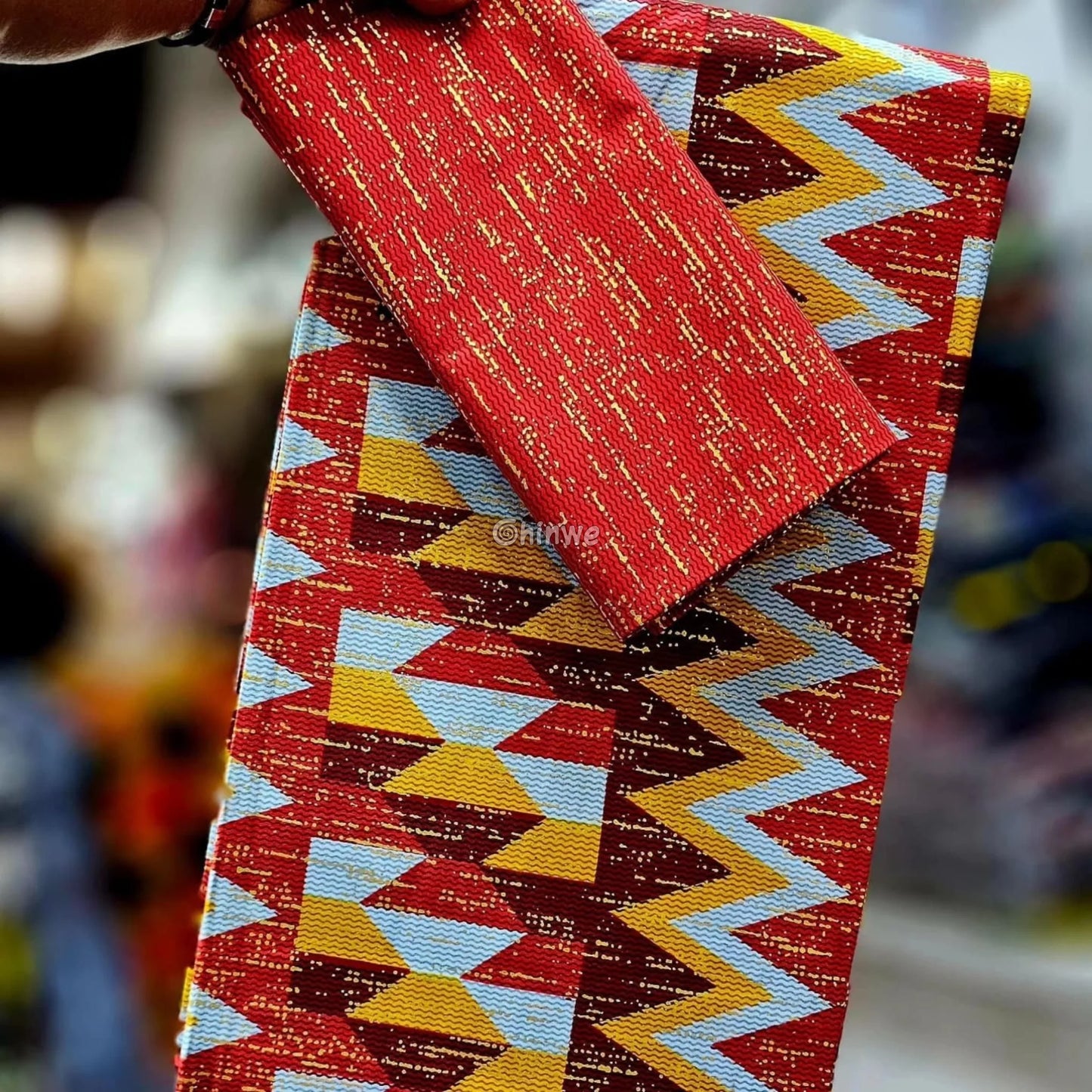 Red Yellow & Blue Kente Brocade with Lightning Chevron Motif and Gold Metallic Detailing Crimson Bolt Kente / 6yards