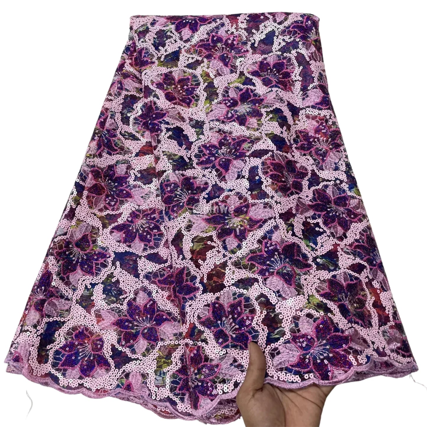 French Tulle Lace Floral Vine Pattern with Sequins & Iridescent Sheen for Bold Tailoring & Crafts Blush Pink & Violet