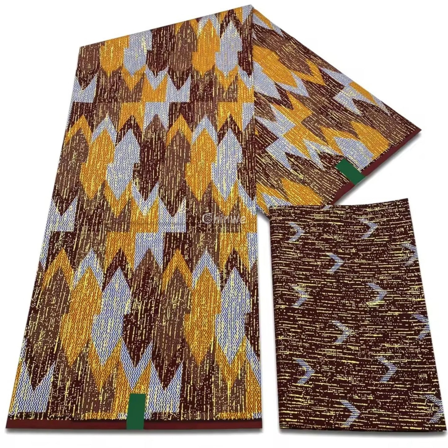 Golden Dusk Ember Kente Brocade Fabric in Cocoa Brown Sky Blue & Gold Metallic Golden Dusk Ember / 6yards African Wax