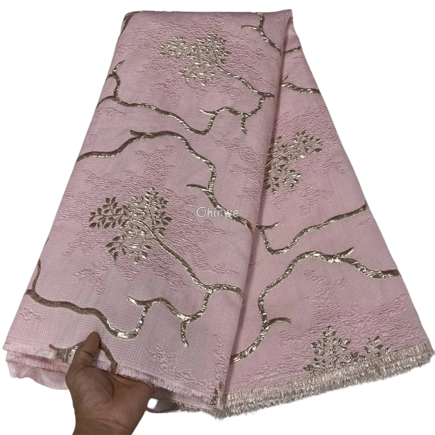 Jacquard Brocade Fabric with Metallic Floral Vines and Raised Texture Available in 7 Luxe Colors Rose Pink / 5 yards